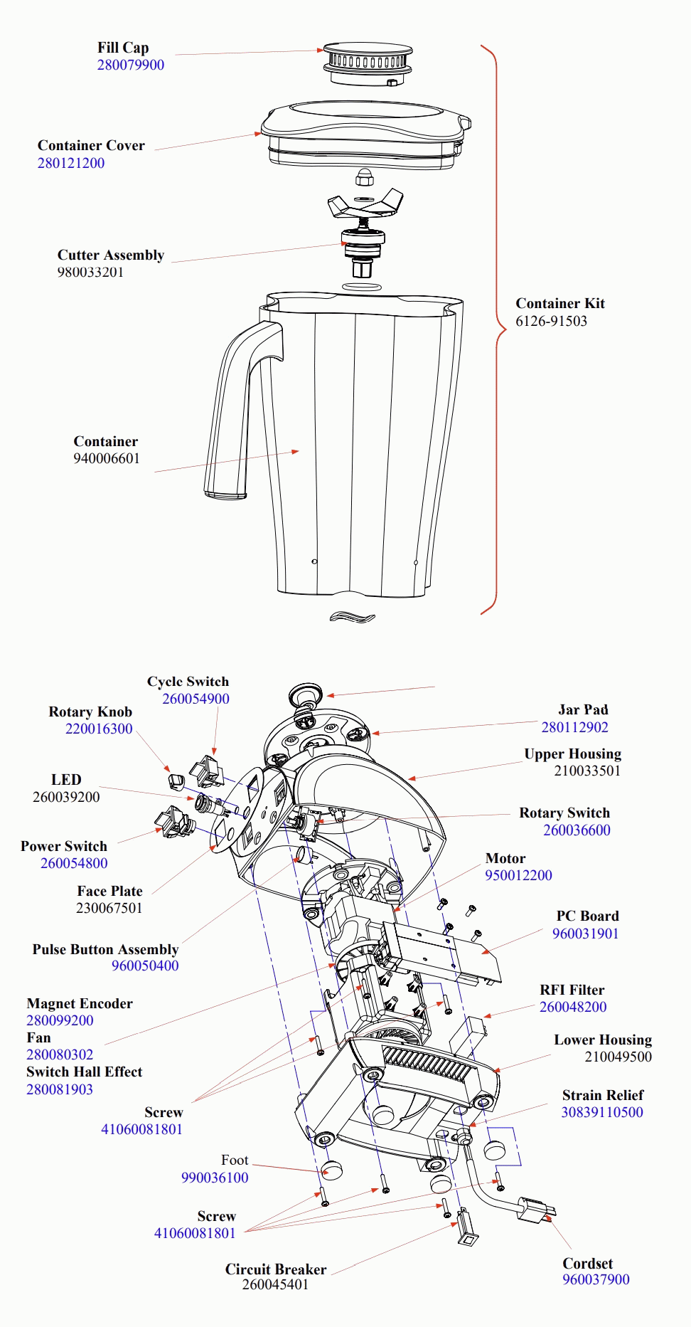Diagram Diagram and Parts List for 1G91555-CCC  Hamilton Beach Blender